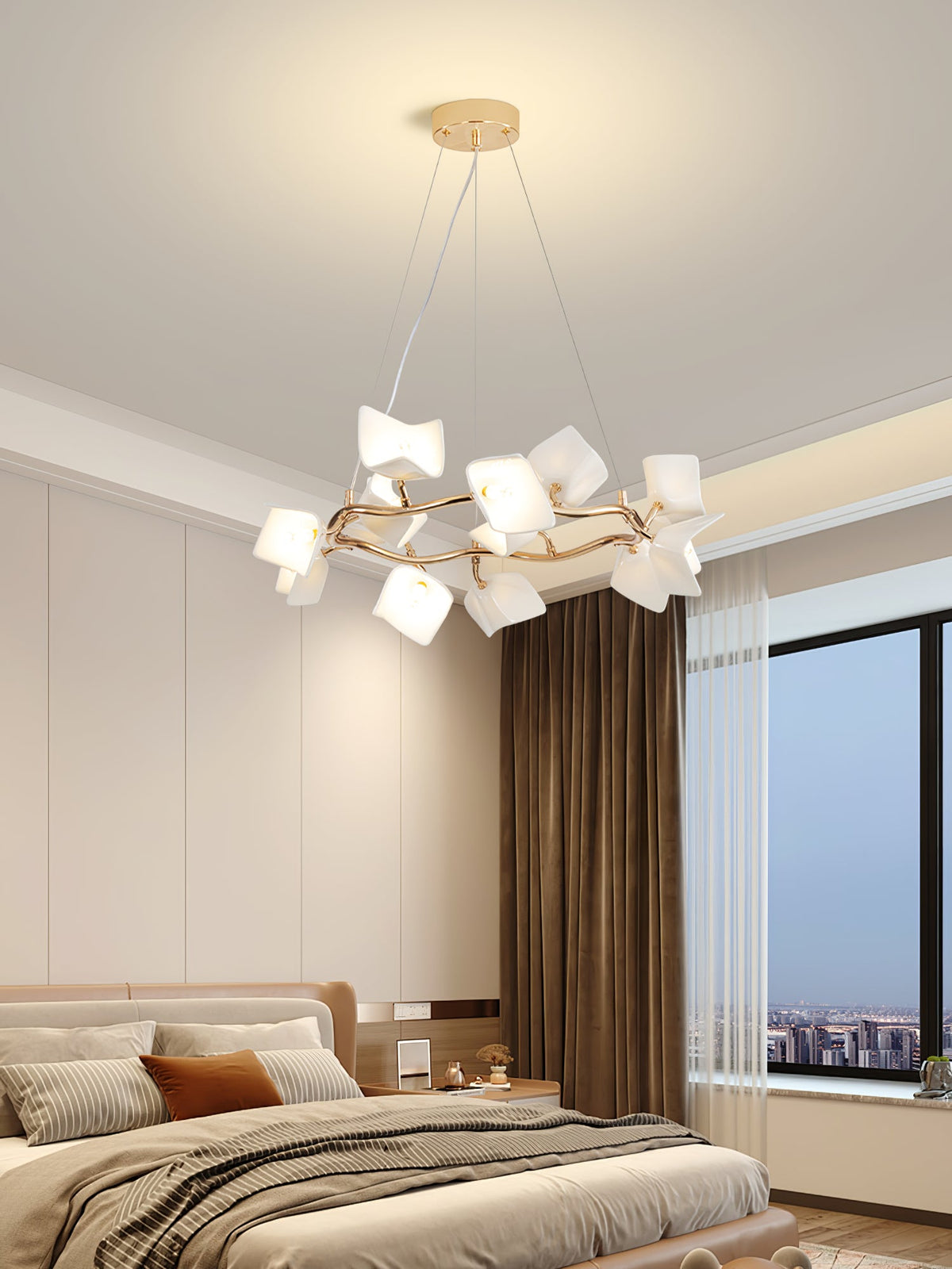 Mistral Flora Chandelier — Sculptural Ceramic Petal Chandelier in Gold
