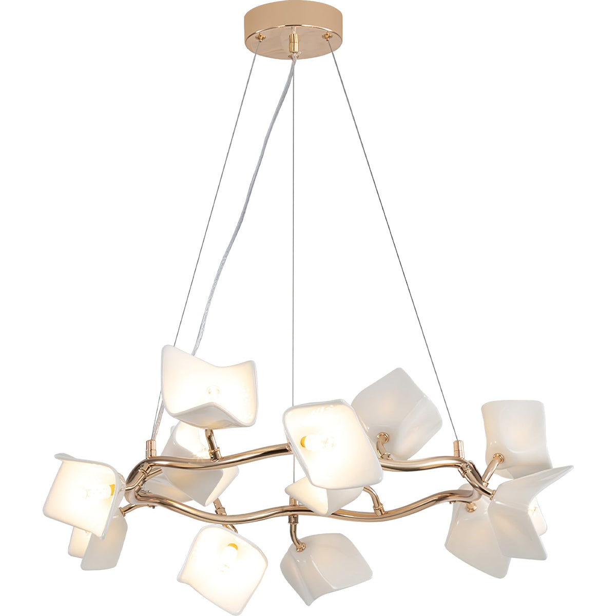 Mistral Flora Chandelier — Sculptural Ceramic Petal Chandelier in Gold