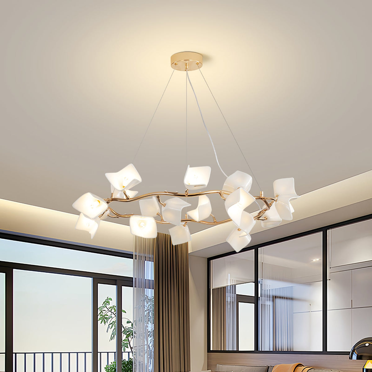 Mistral Flora Chandelier — Sculptural Ceramic Petal Chandelier in Gold