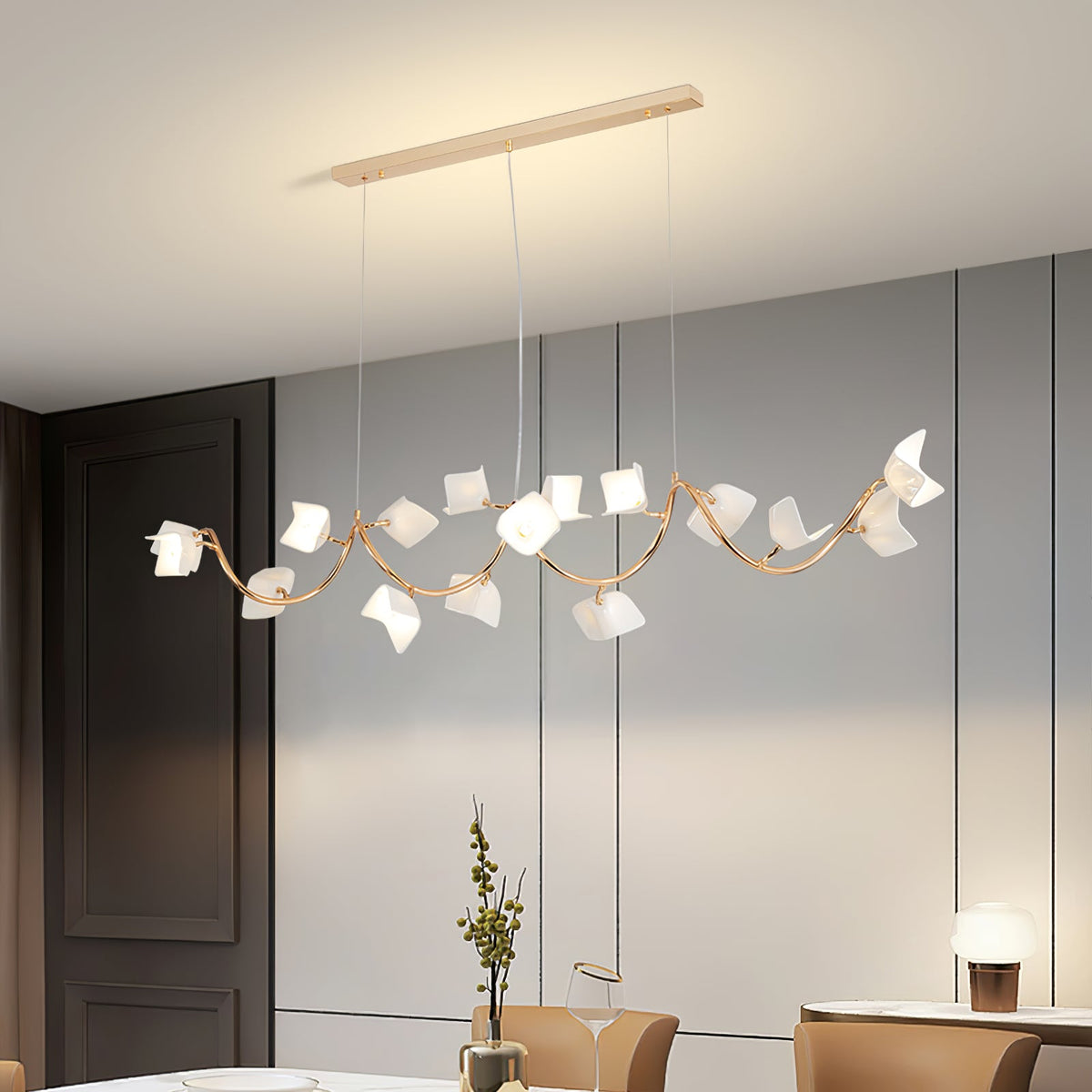Mistral Flora Chandelier — Sculptural Ceramic Petal Chandelier in Gold