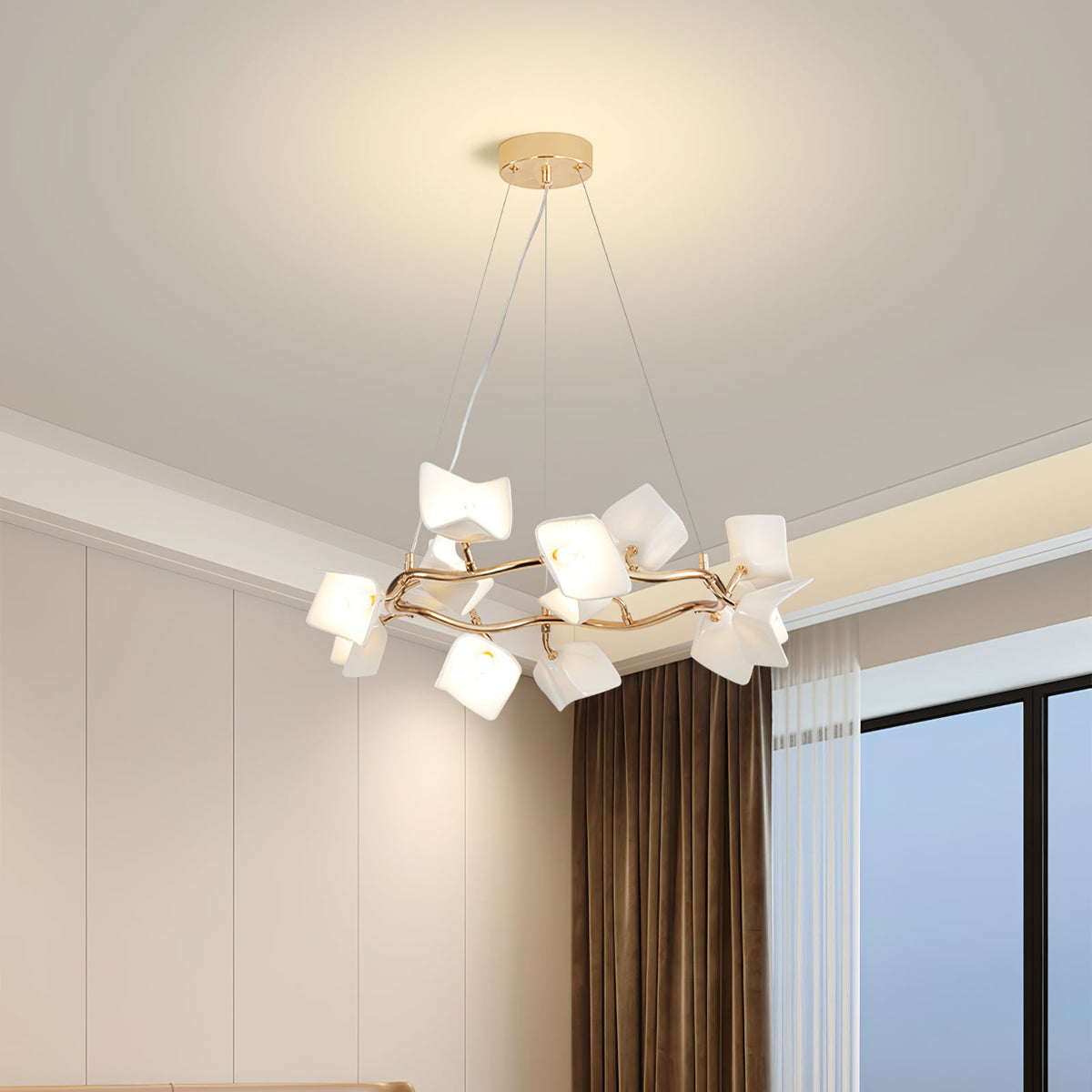 Mistral Flora Chandelier — Sculptural Ceramic Petal Chandelier in Gold