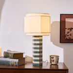 Modari Striped Stone Table Lamp – Travertine & Marble Sculptural Accent Light