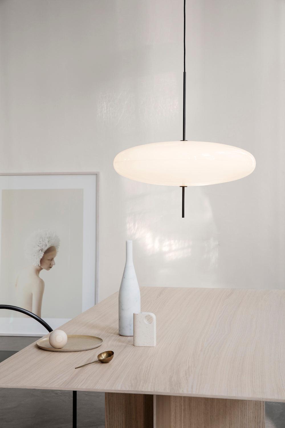 Opal Disc Modern Pendant Light with Opalescent Polymer Shade
