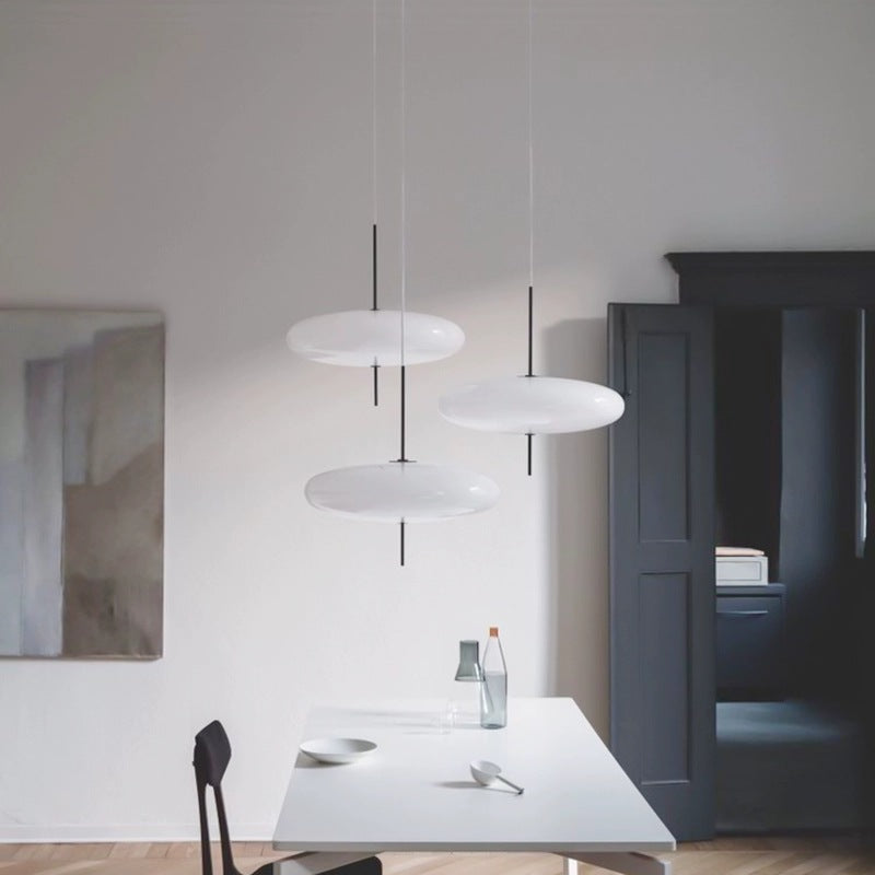 Opal Disc Modern Pendant Light with Opalescent Polymer Shade