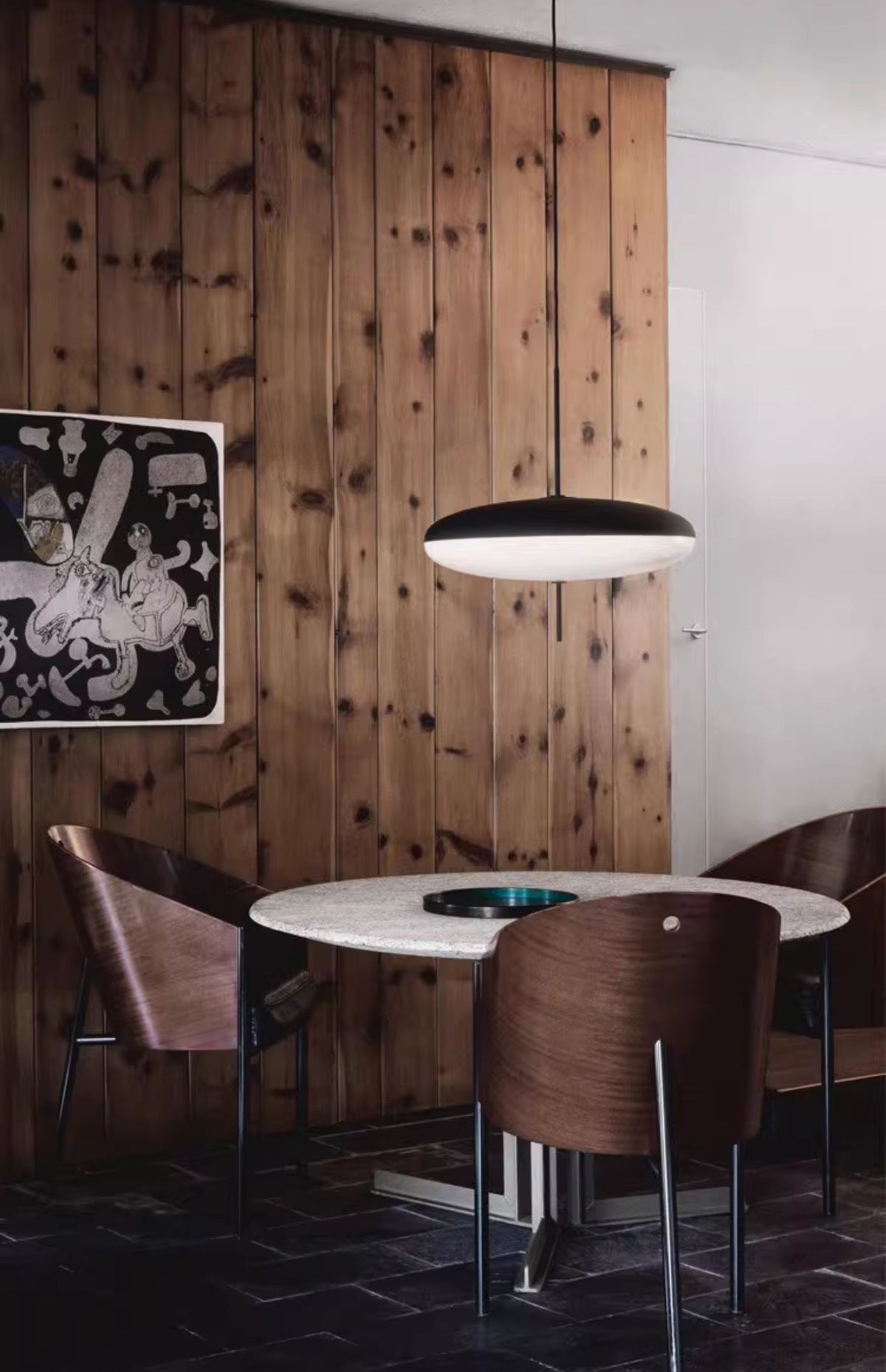 Opal Disc Modern Pendant Light with Opalescent Polymer Shade