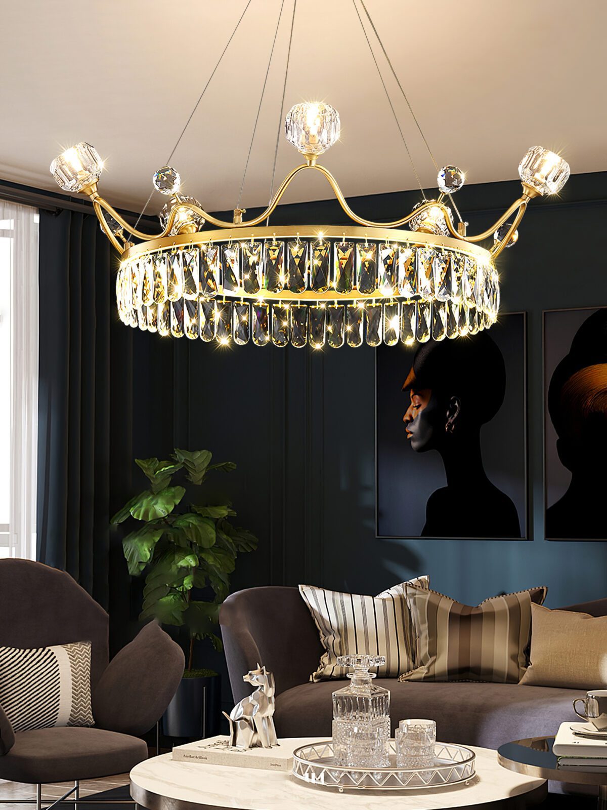 Modern Crown Crystal Pendant Light