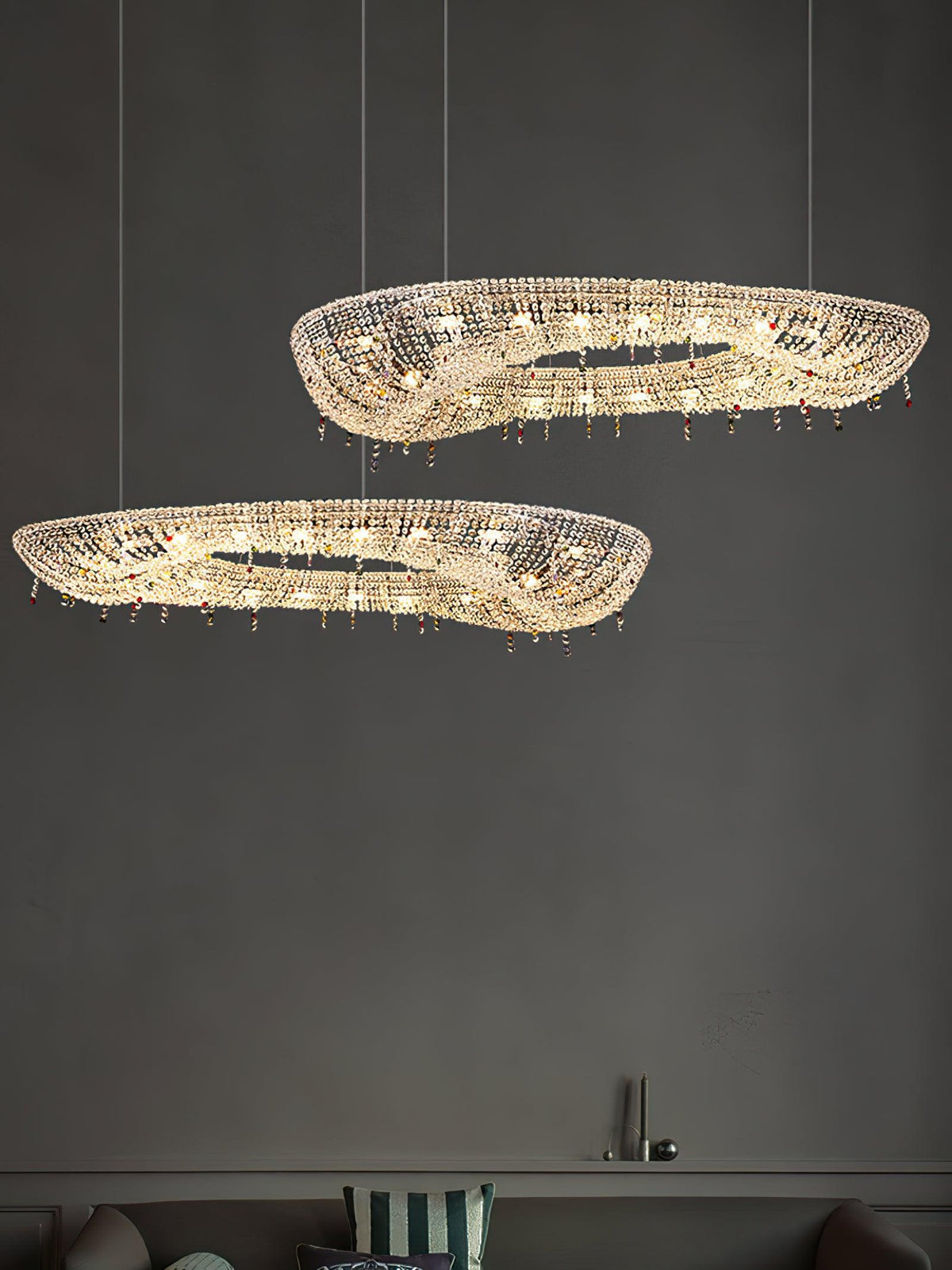 Lumière Cristal Round Chandelier in Chrome and Clear Crystal
