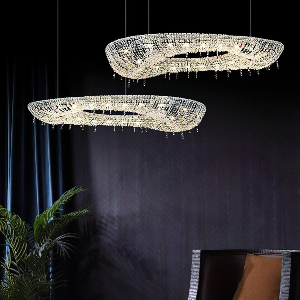 Lumière Cristal Round Chandelier in Chrome and Clear Crystal