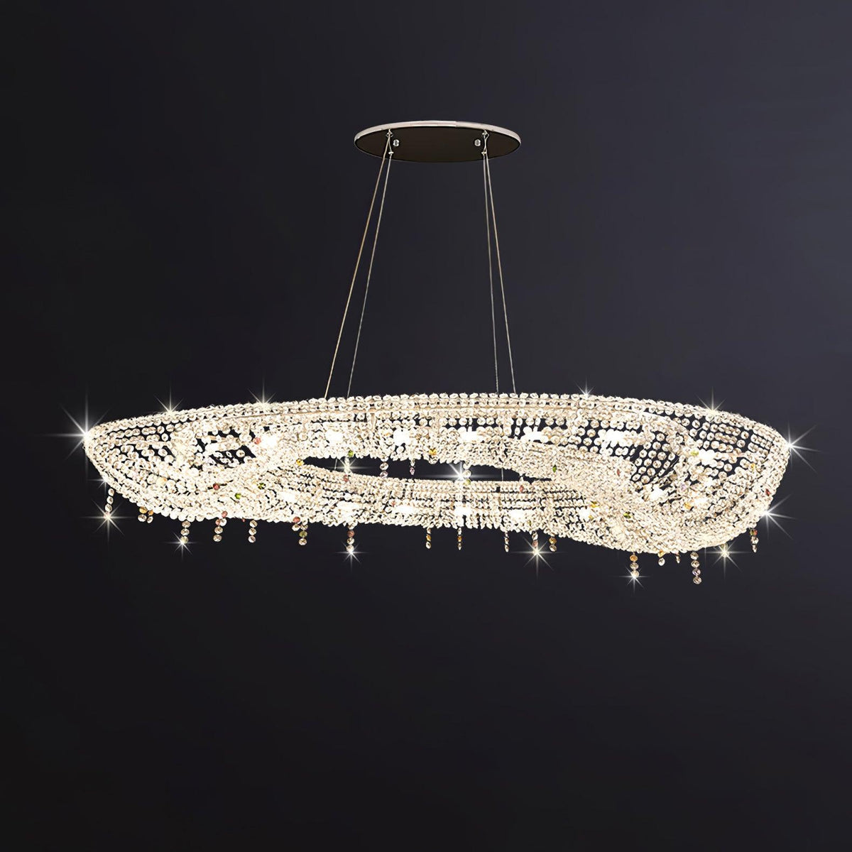 Lumière Cristal Round Chandelier in Chrome and Clear Crystal