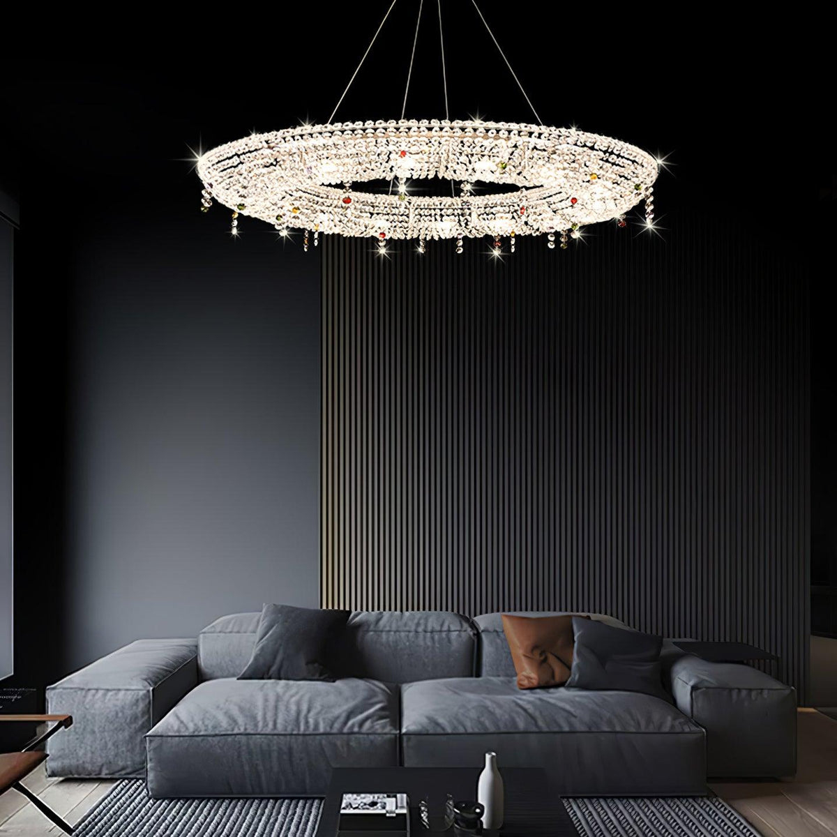 Lumière Cristal Round Chandelier in Chrome and Clear Crystal