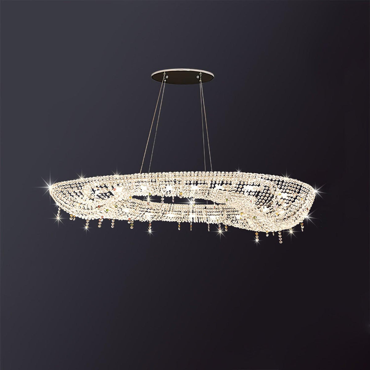 Lumière Cristal Round Chandelier in Chrome and Clear Crystal