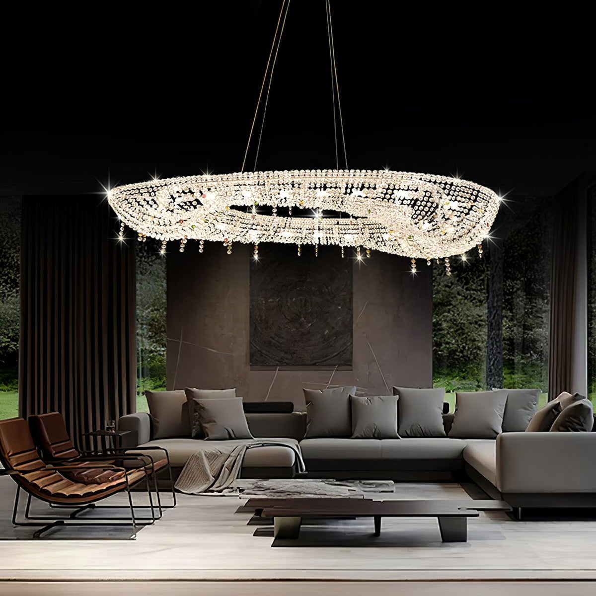 Lumière Cristal Round Chandelier in Chrome and Clear Crystal