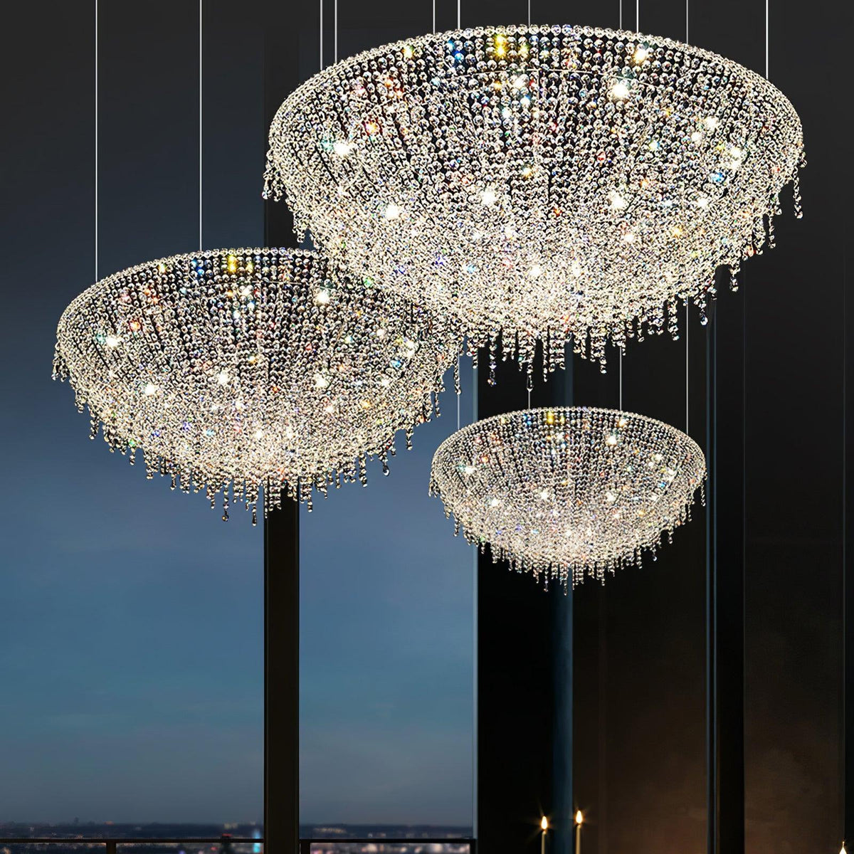 Lumière Cristal Round Chandelier in Chrome and Clear Crystal