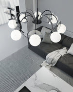 Molecular Glass Sphere Chandelier in Black and Brass