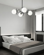 Molecular Glass Sphere Chandelier in Black and Brass
