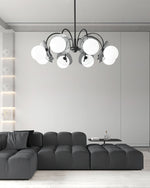 Molecular Glass Sphere Chandelier in Black and Brass