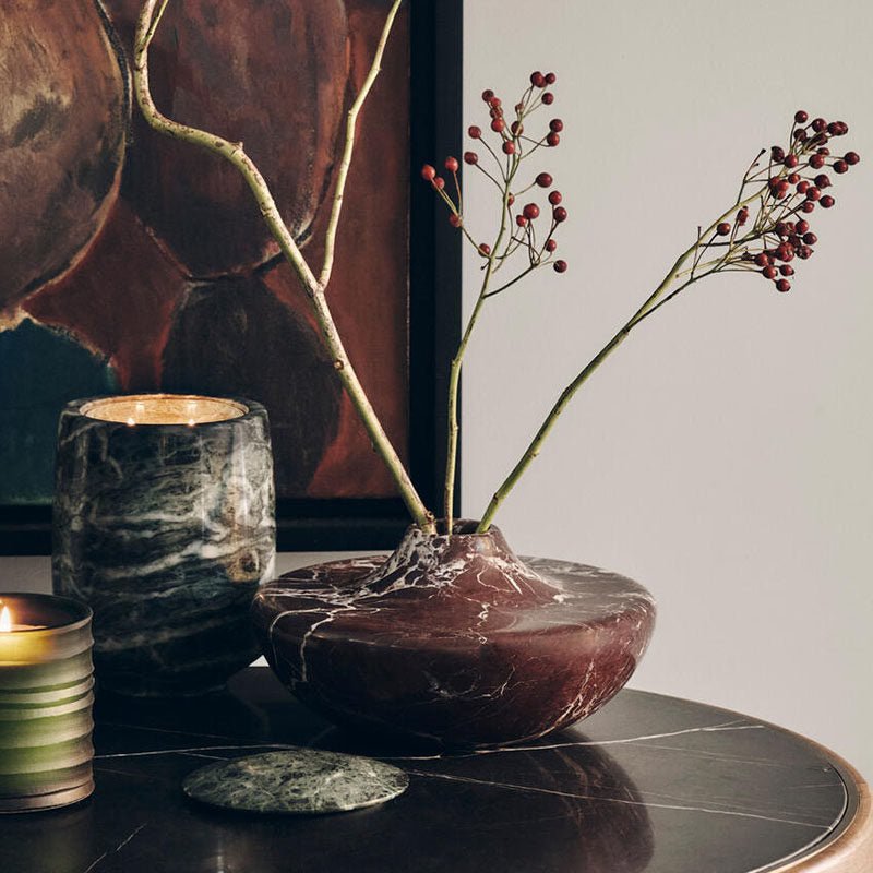 Monaco Sculptural Marble Vase in Violet Red with White Veining