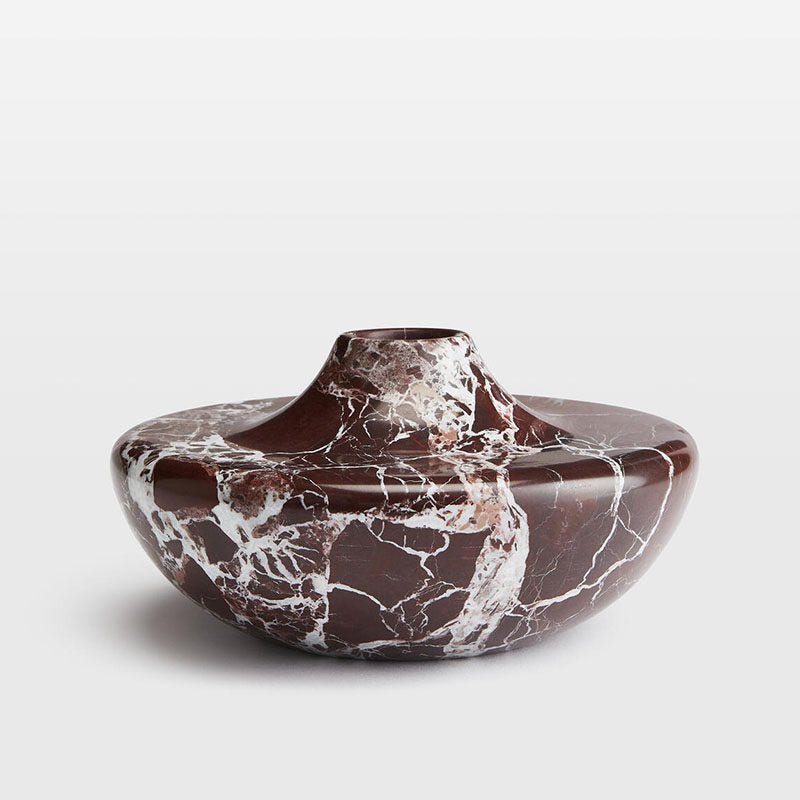 Monaco Sculptural Marble Vase in Violet Red with White Veining