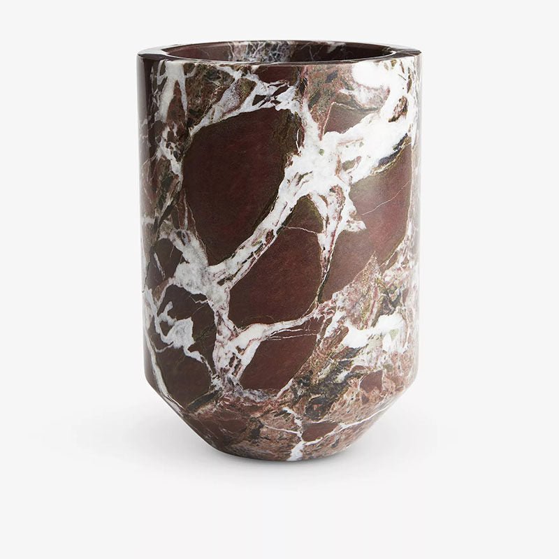 Monaco Sculptural Marble Vase in Violet Red with White Veining