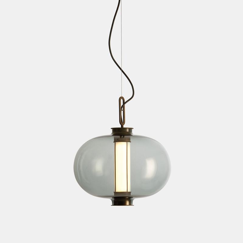 Bai Family Blown Glass Pendant Light in Bronze for Dining and Entry