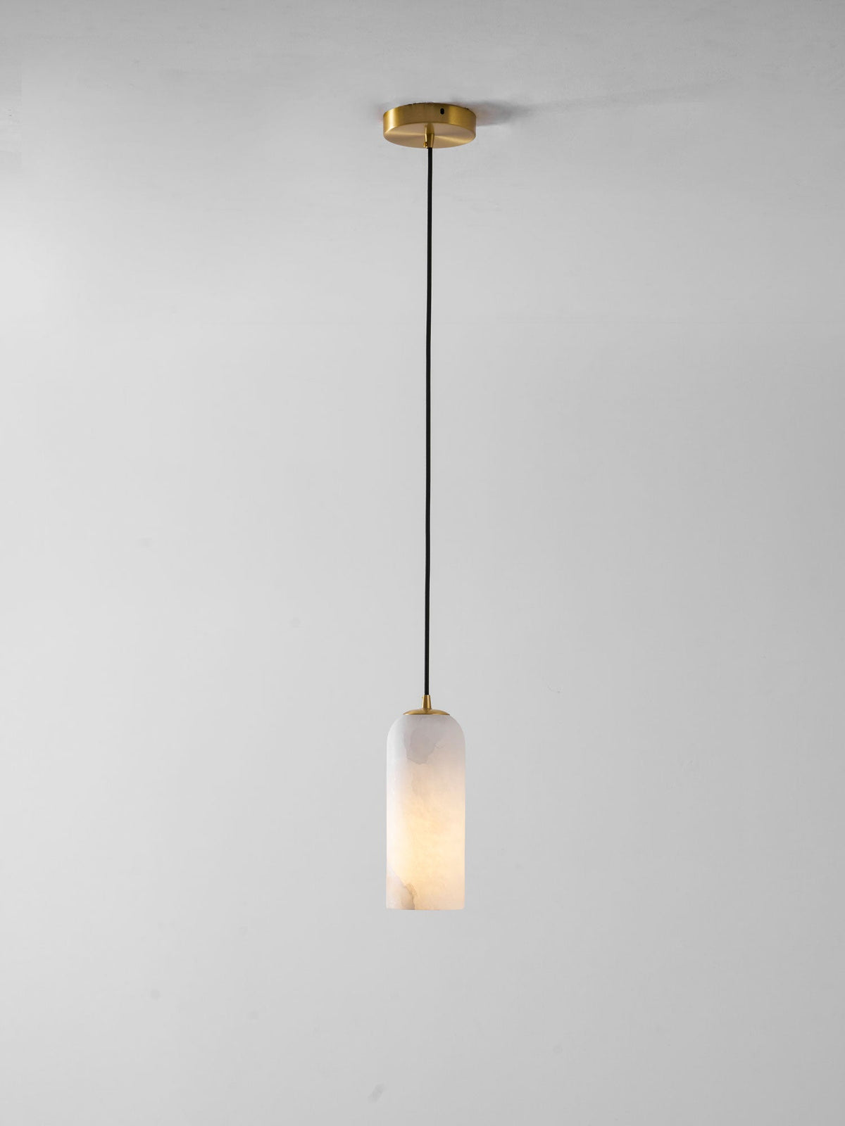 Monty Alabaster Pendant Light in Brass with Braided Cord