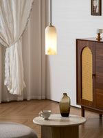 Monty Alabaster Pendant Light in Brass with Braided Cord