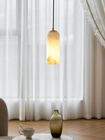Monty Alabaster Pendant Light in Brass with Braided Cord