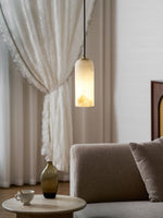 Monty Alabaster Pendant Light in Brass with Braided Cord