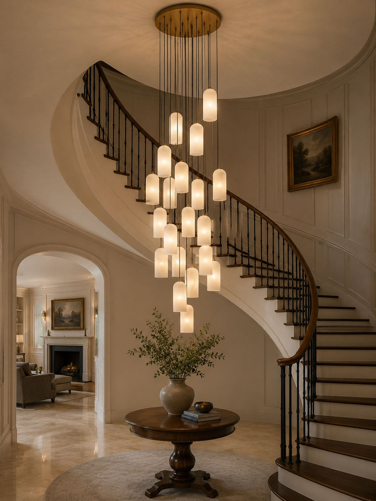 Monty Alabaster Pendant Light in Brass with Braided Cord