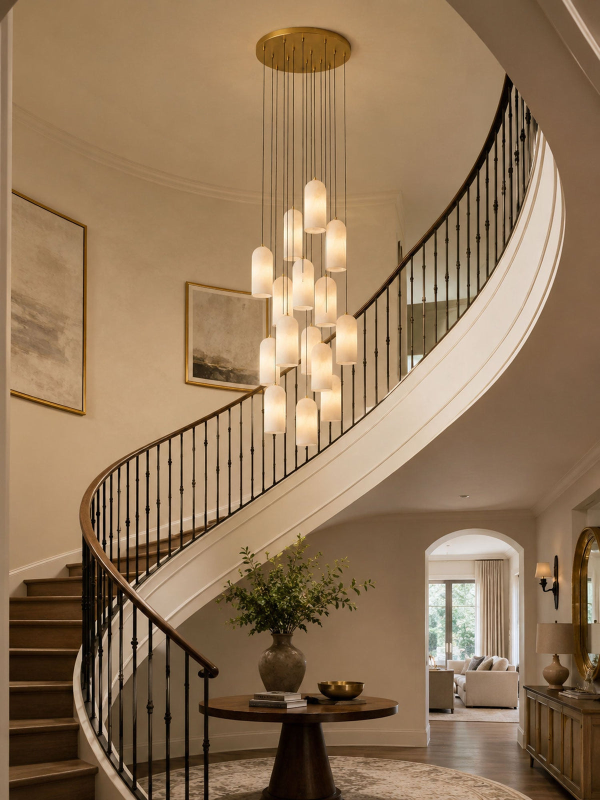 Monty Alabaster Pendant Light in Brass with Braided Cord