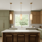 Monty Alabaster Pendant Light in Brass with Braided Cord