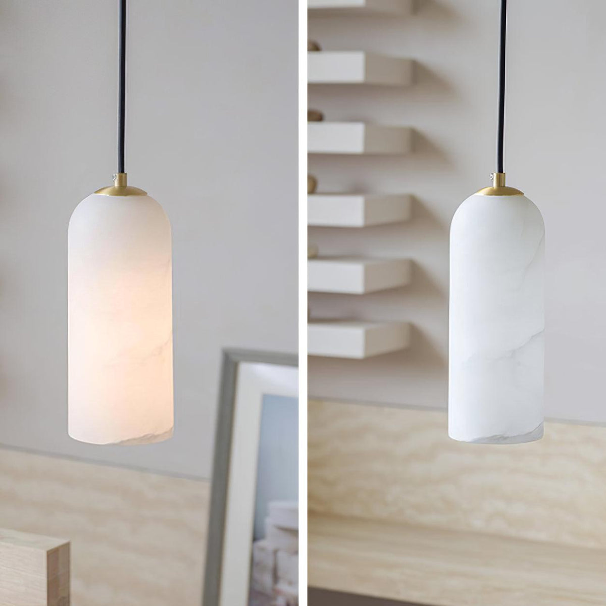 Monty Alabaster Pendant Light in Brass with Braided Cord