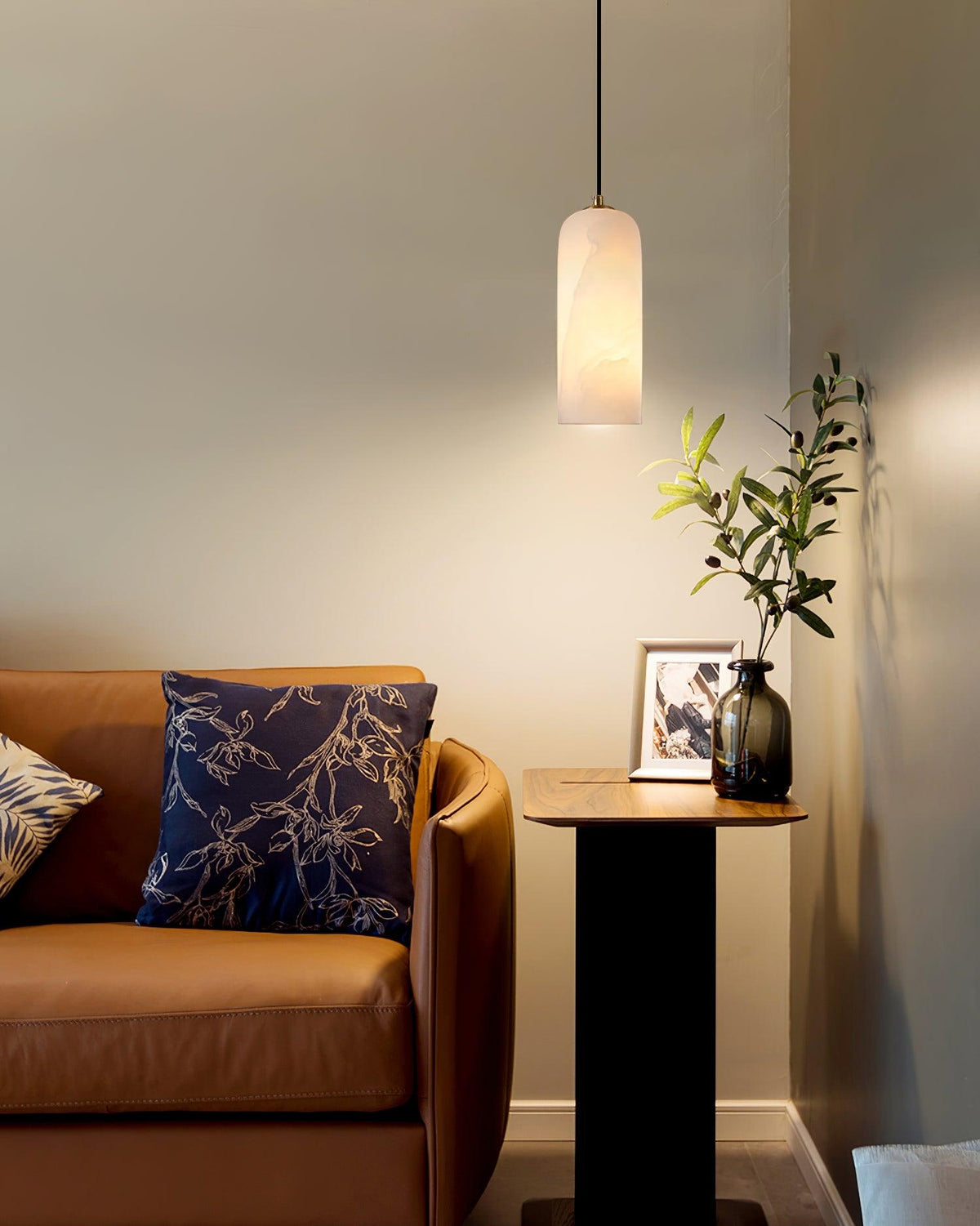 Monty Alabaster Pendant Light in Brass with Braided Cord