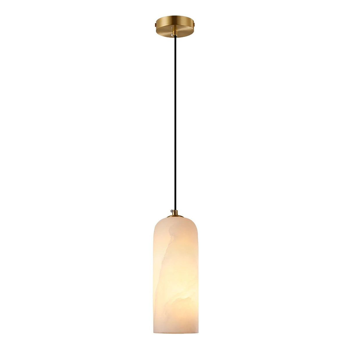 Monty Alabaster Pendant Light in Brass with Braided Cord