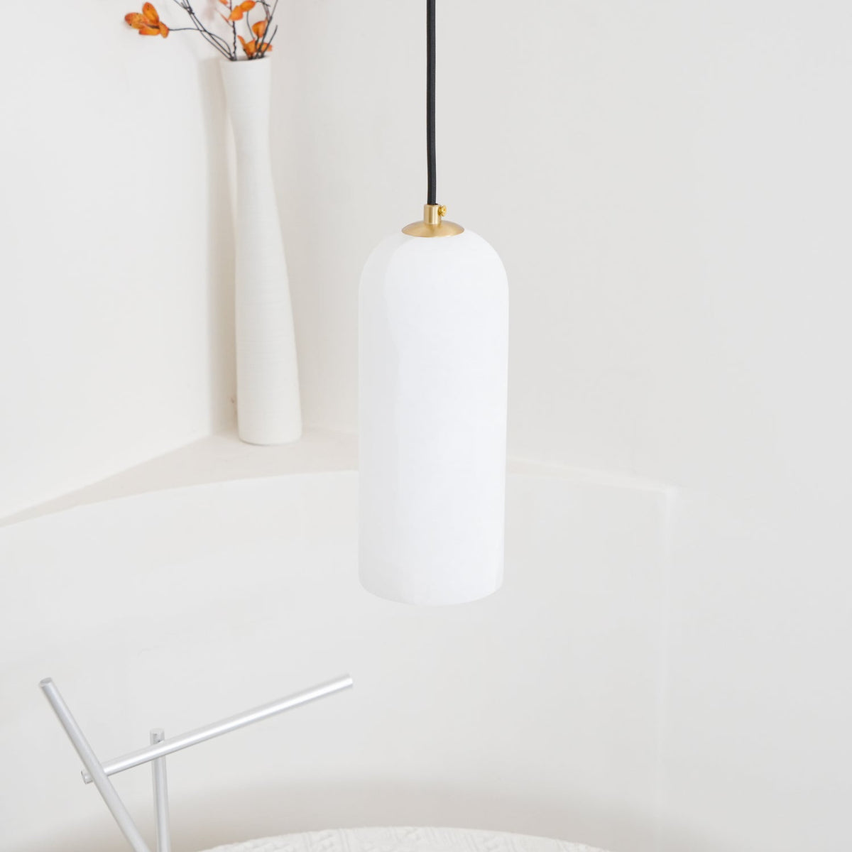 Monty Alabaster Pendant Light in Brass with Braided Cord