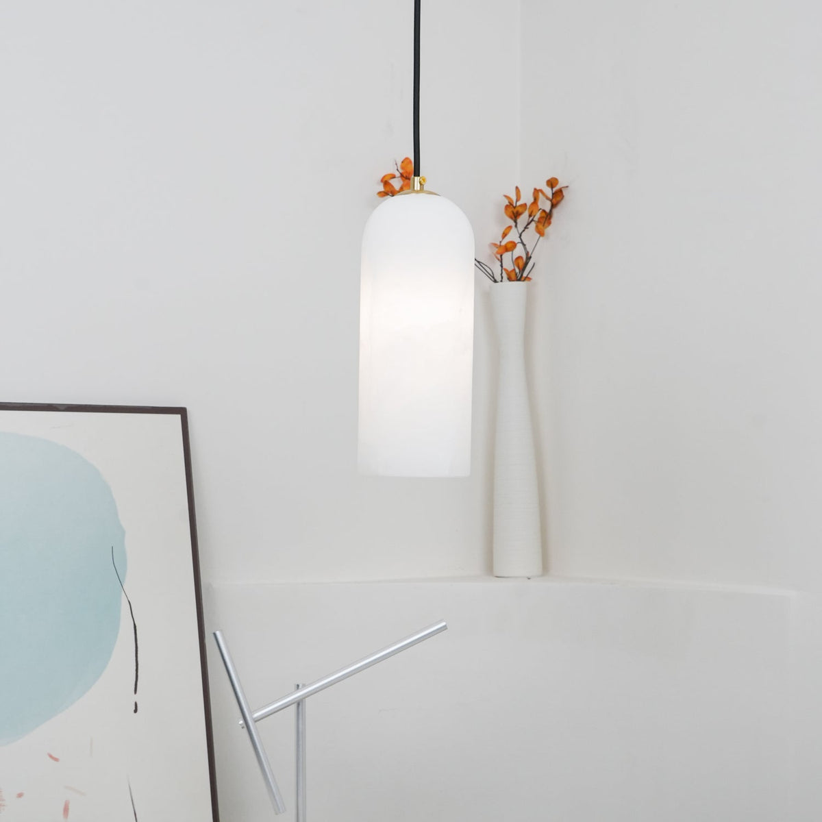 Monty Alabaster Pendant Light in Brass with Braided Cord