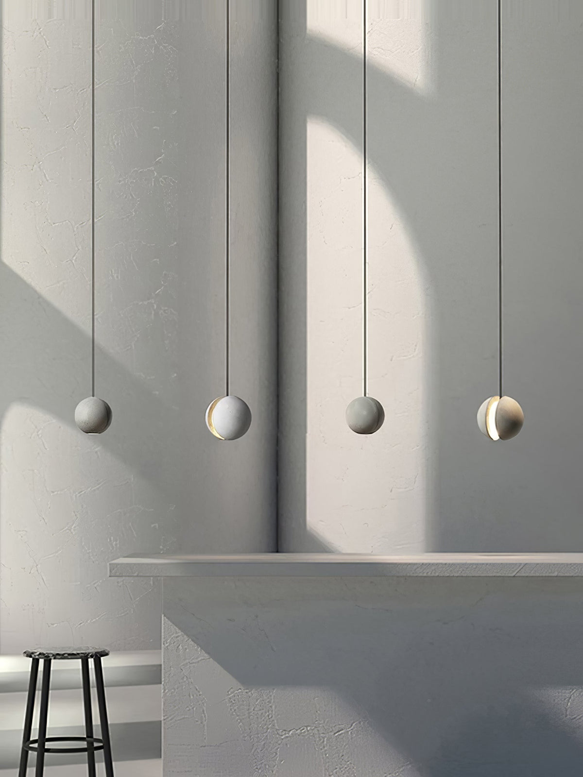 Moon Concrete Pendant Light – Modern Minimalist LED Ceiling Lamp
