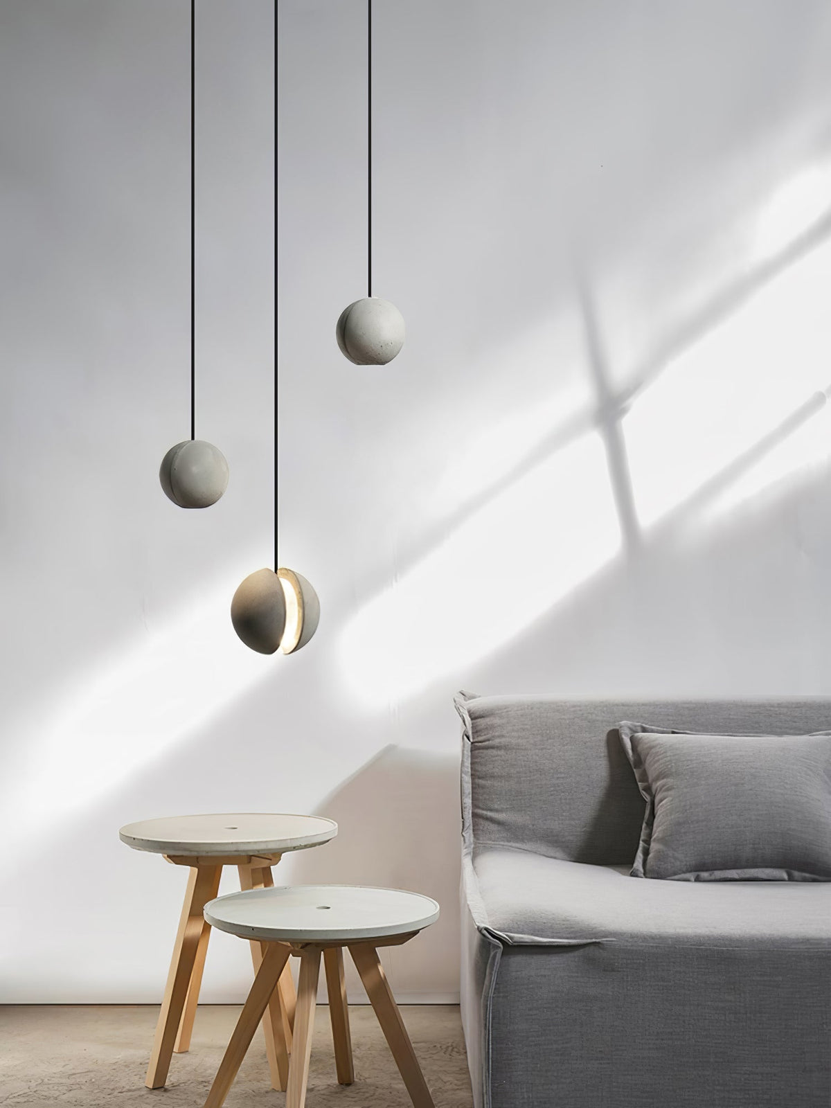 Moon Concrete Pendant Light – Modern Minimalist LED Ceiling Lamp