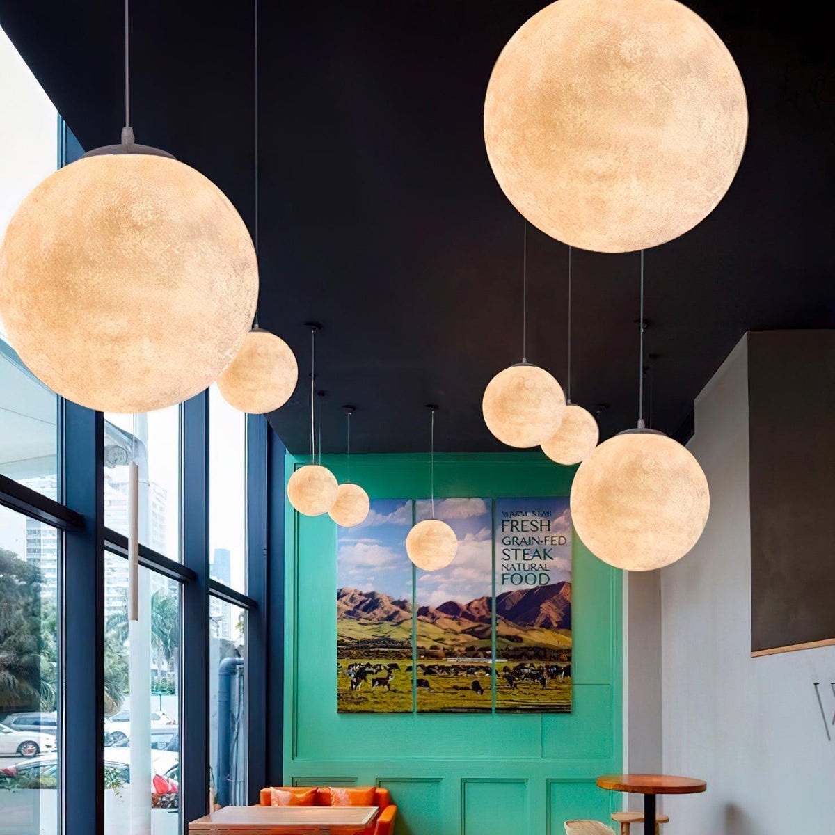 Moon Pendant Lamp – Celestial Resin Hanging Light for Modern Interiors