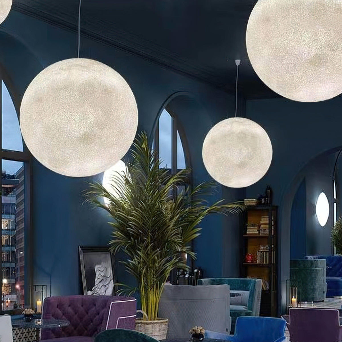 Moon Pendant Lamp – Celestial Resin Hanging Light for Modern Interiors