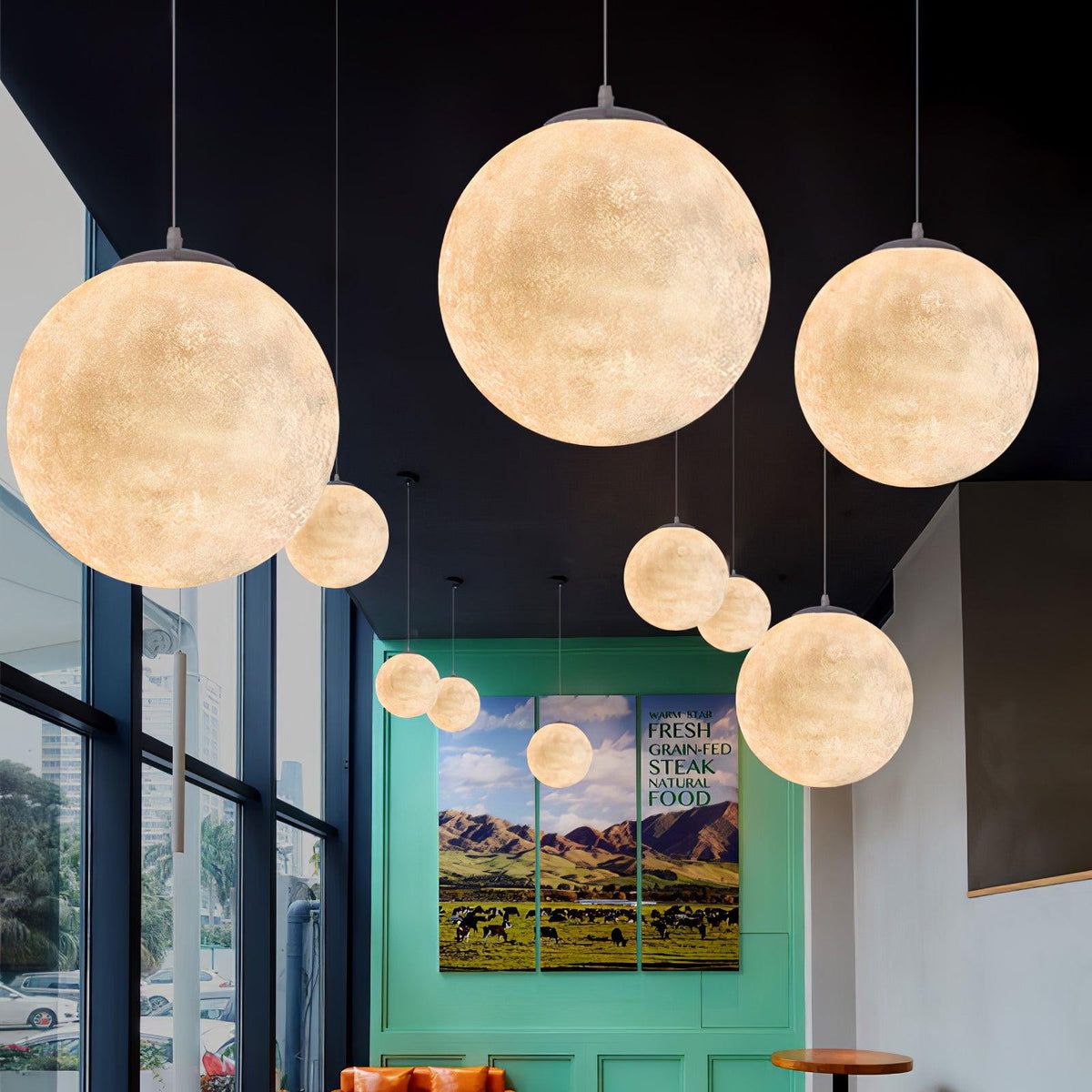 Moon Pendant Lamp – Celestial Resin Hanging Light for Modern Interiors