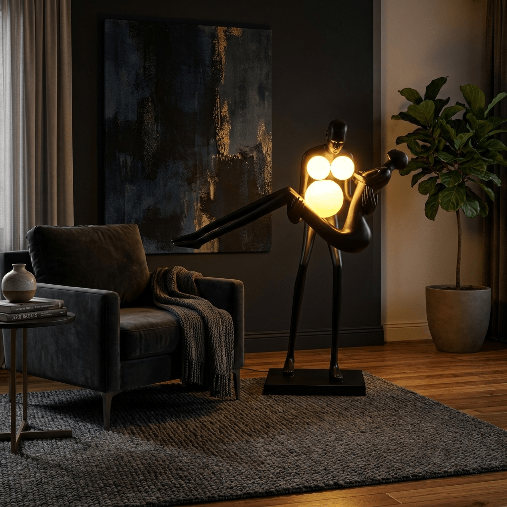 Moonlit Embrace Sculptural Floor Lamp with Warm Glowing Orbs