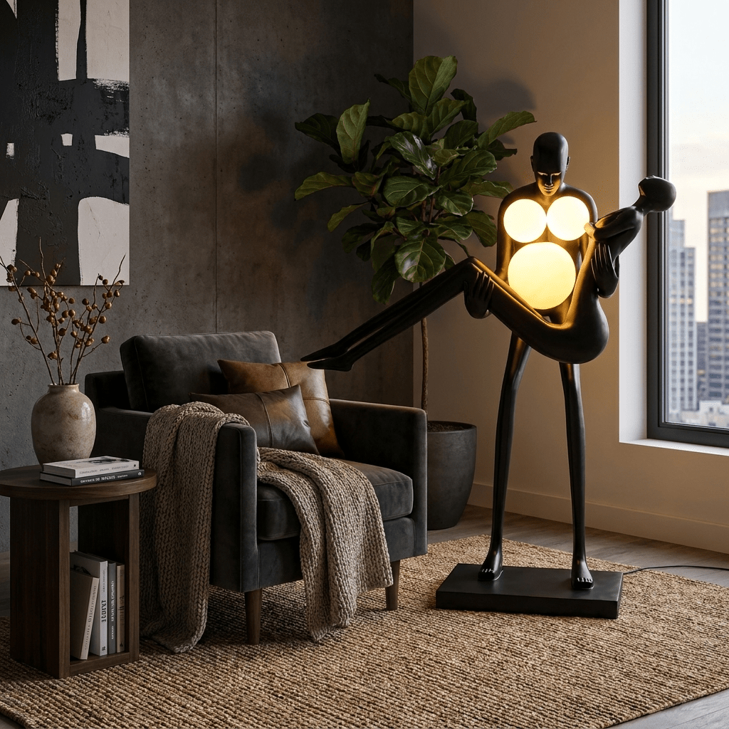 Moonlit Embrace Sculptural Floor Lamp with Warm Glowing Orbs