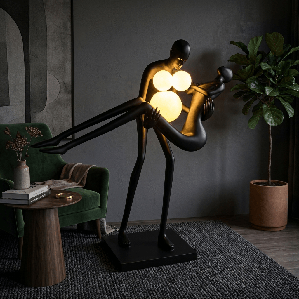 Moonlit Embrace Sculptural Floor Lamp with Warm Glowing Orbs