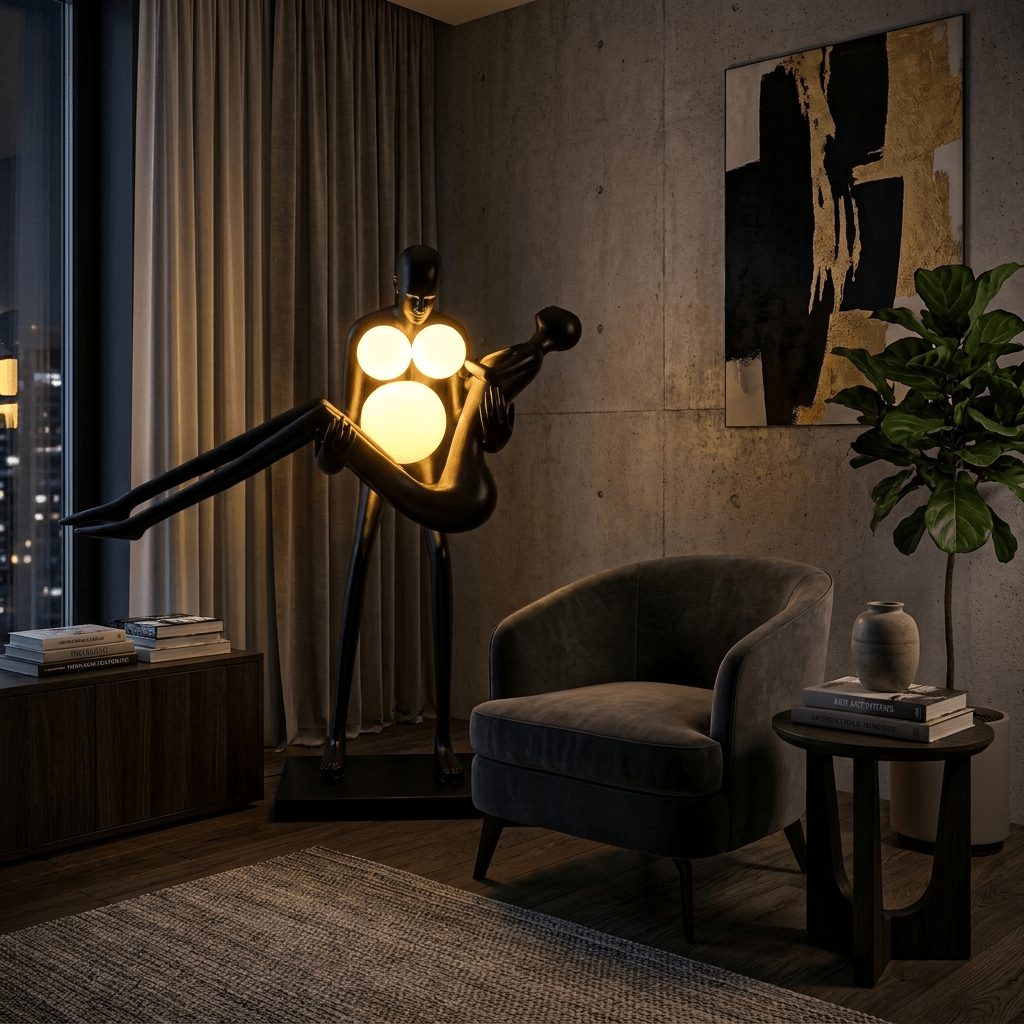 Moonlit Embrace Sculptural Floor Lamp with Warm Glowing Orbs