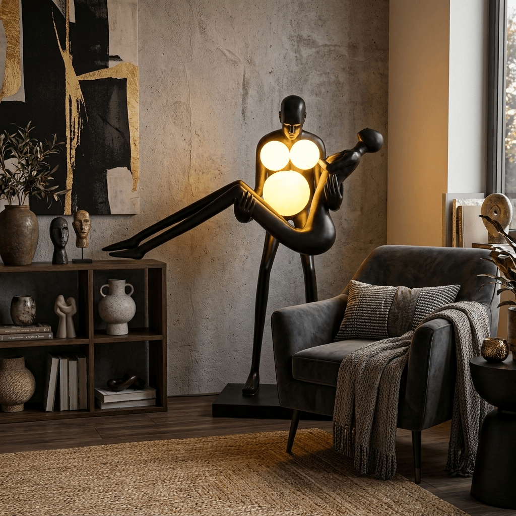 Moonlit Embrace Sculptural Floor Lamp with Warm Glowing Orbs