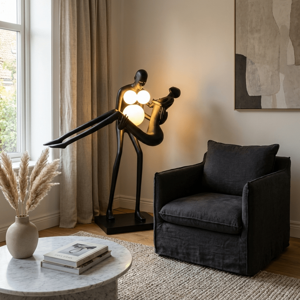 Moonlit Embrace Sculptural Floor Lamp with Warm Glowing Orbs