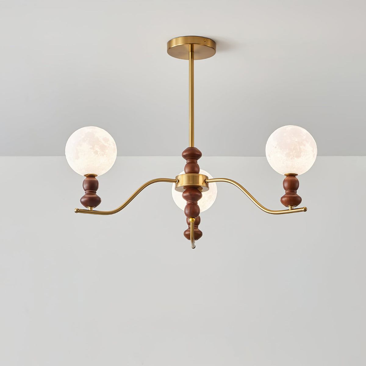 Moonlit Globe Chandelier – Modern Wood & Gold Pendant Light for Dining Room and Living Room