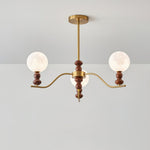 Moonlit Globe Chandelier – Modern Wood & Gold Pendant Light for Dining Room and Living Room