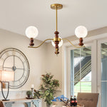 Moonlit Globe Chandelier – Modern Wood & Gold Pendant Light for Dining Room and Living Room
